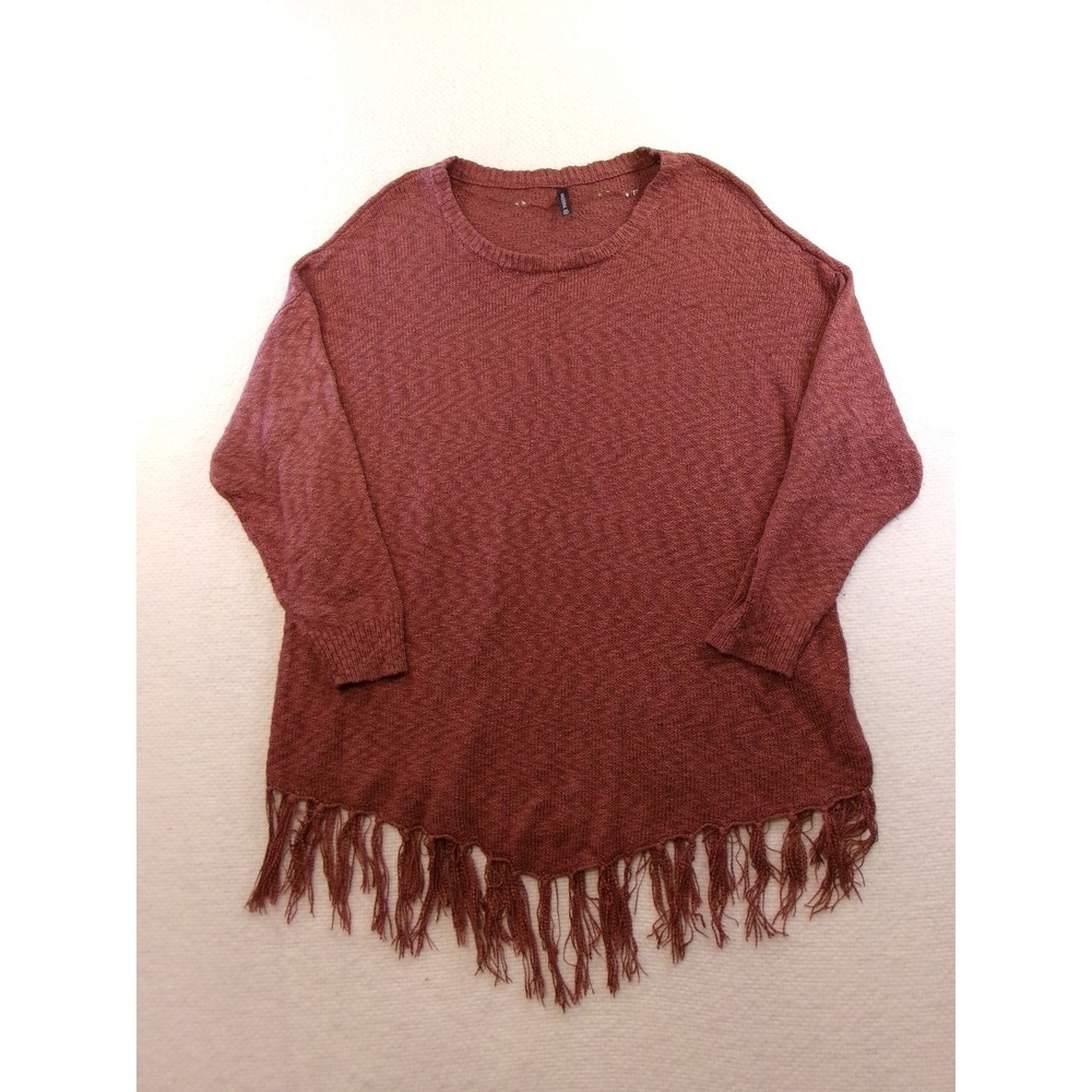 Massini Fringe Hem Sweater Womens 2X Mauve Boho Knit Pullover